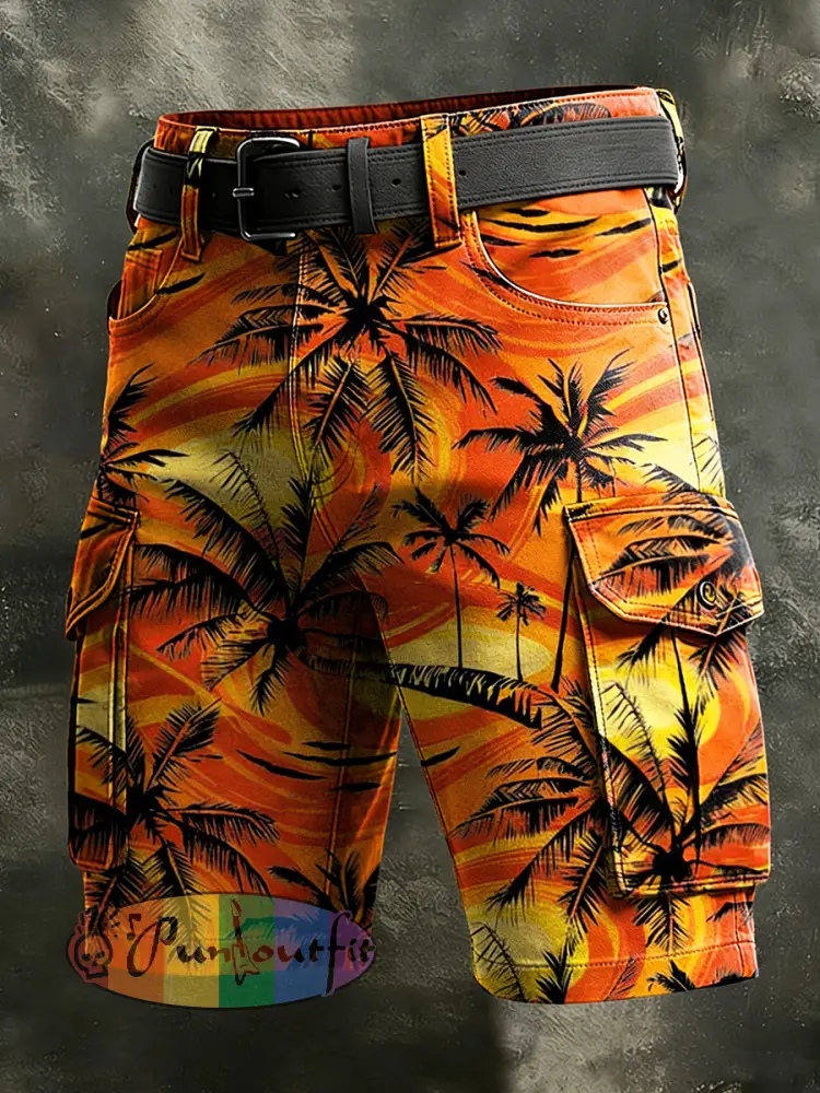 Men’s Retro Vacation Business Art Print Casual Shorts