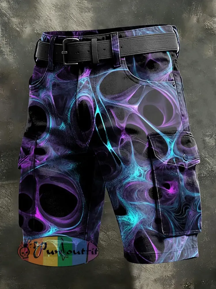 Men’s Retro Vacation Business Psychedelic Art Print Casual Shorts