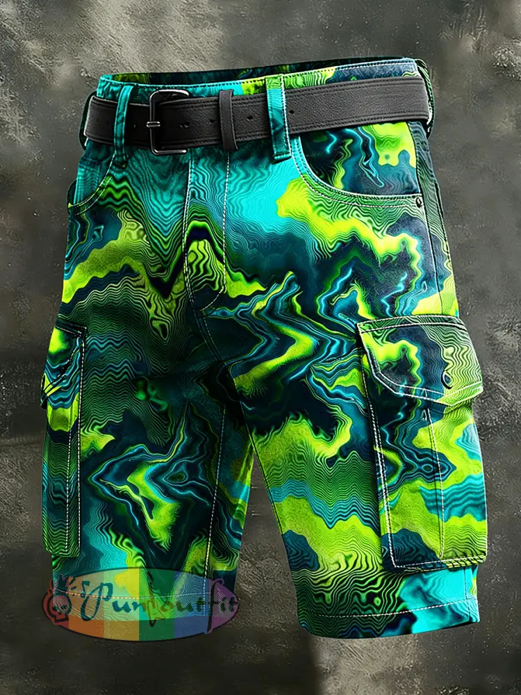 Men’s Retro Vacation Business Psychedelic Art Print Casual Shorts