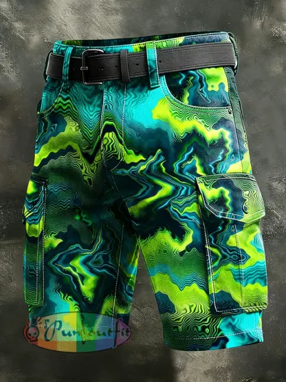 Men’s Retro Vacation Business Psychedelic Art Print Casual Shorts