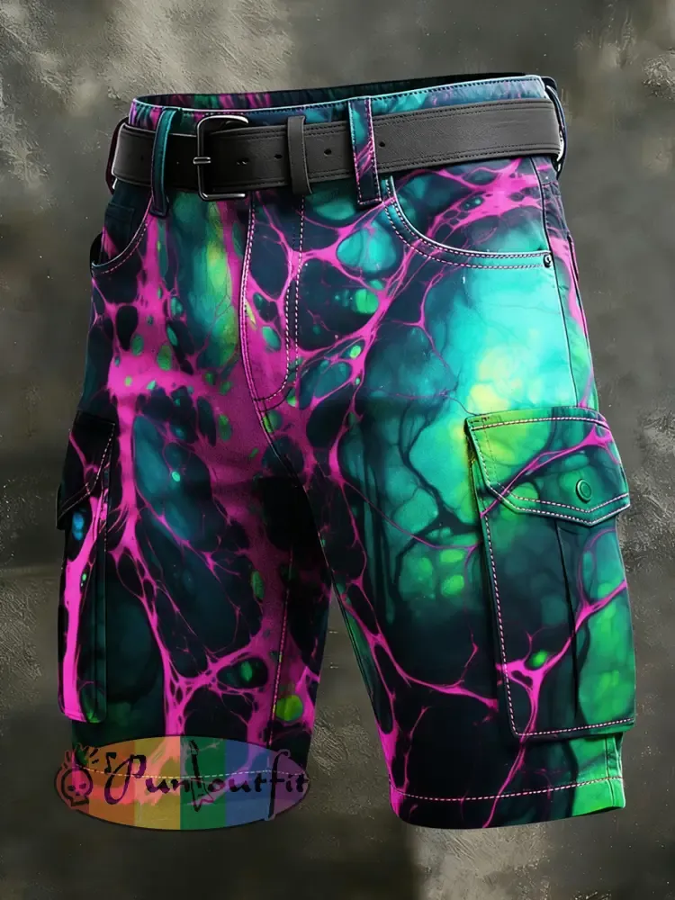 Men’s Retro Vacation Business Psychedelic Art Print Casual Shorts