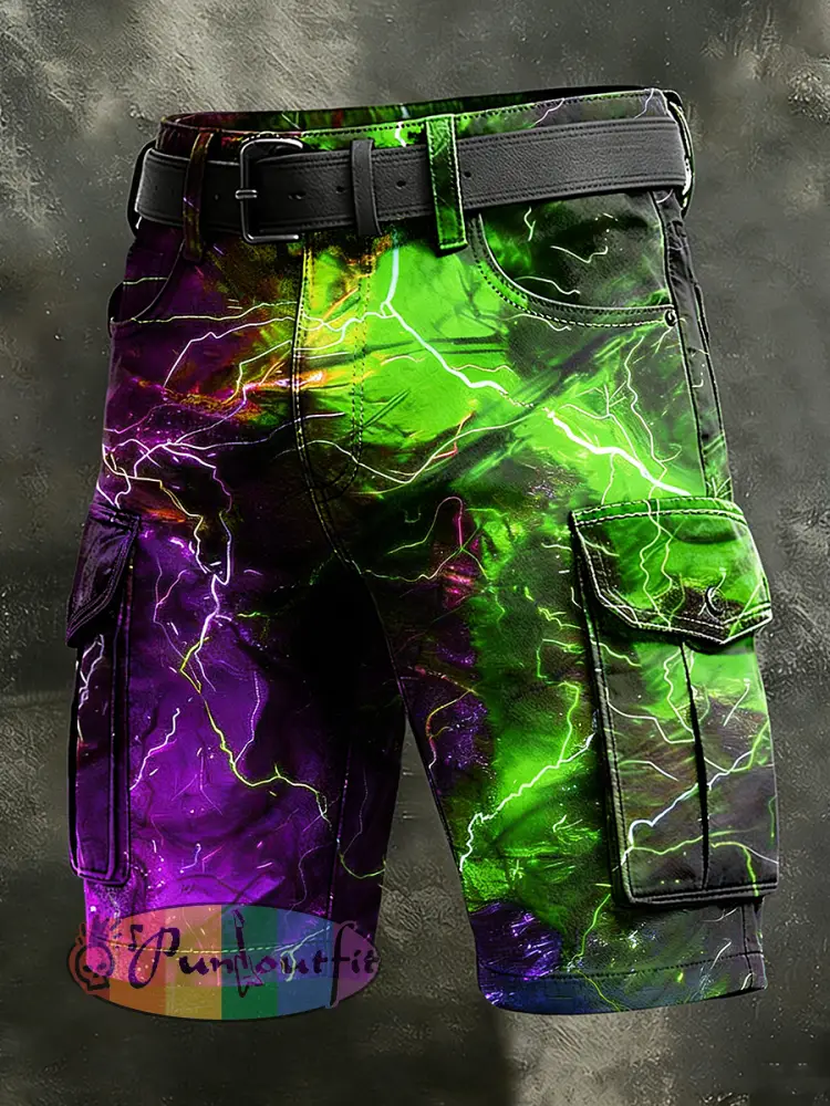 Men’s Retro Vacation Business Psychedelic Art Print Casual Shorts