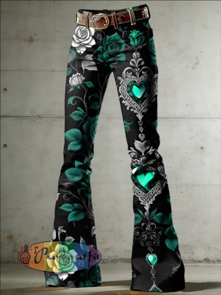 Women’s Flower Art Print Flared Trousers