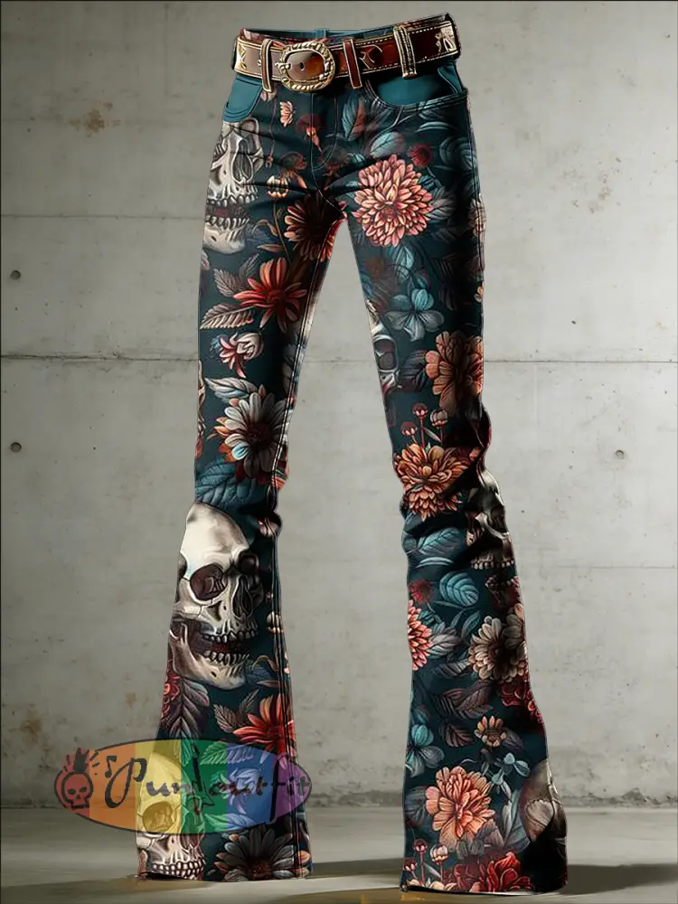 Women’s Skull Art Print Flared Trousers