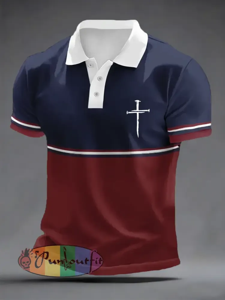 Men’s Nail Cross Colorblock Print Casual Top