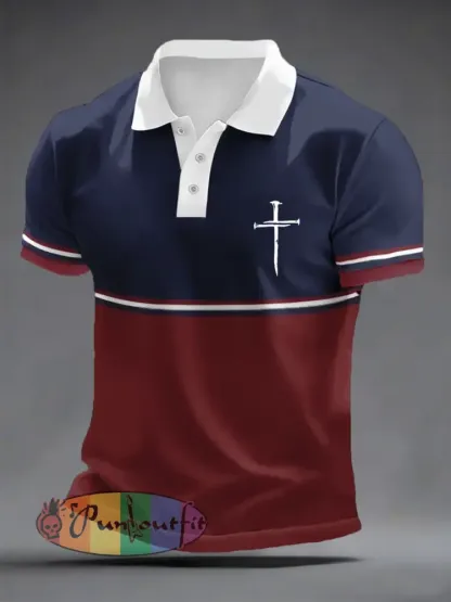 Men’s Nail Cross Colorblock Print Casual Top
