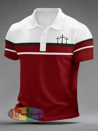 Men’s Cross Faith Stripes Print Casual Top