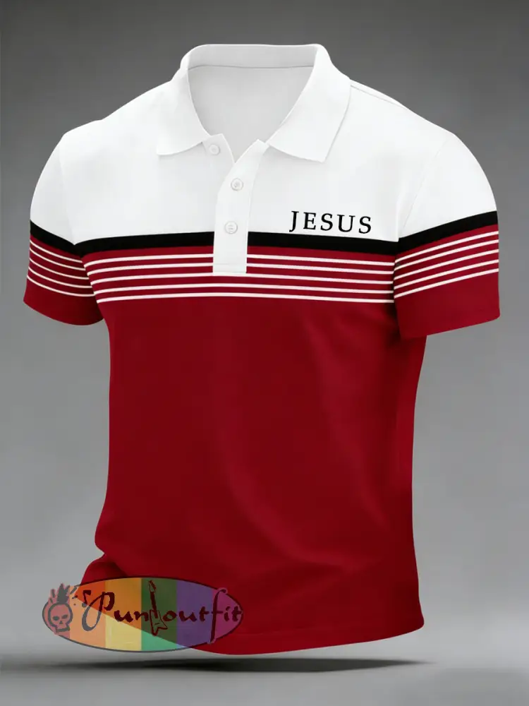 Men’s Christian Jesus Stripes Print Casual Top