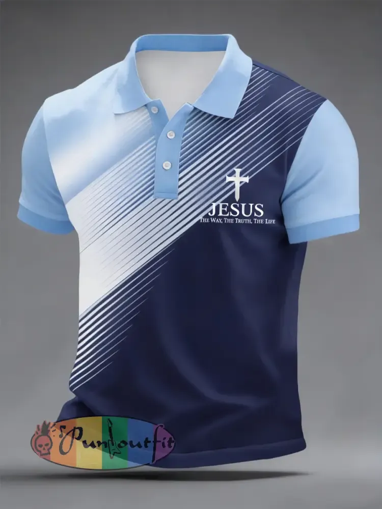 Men’s Jesus The Way The Truth The Life Geometric Print Casual Top