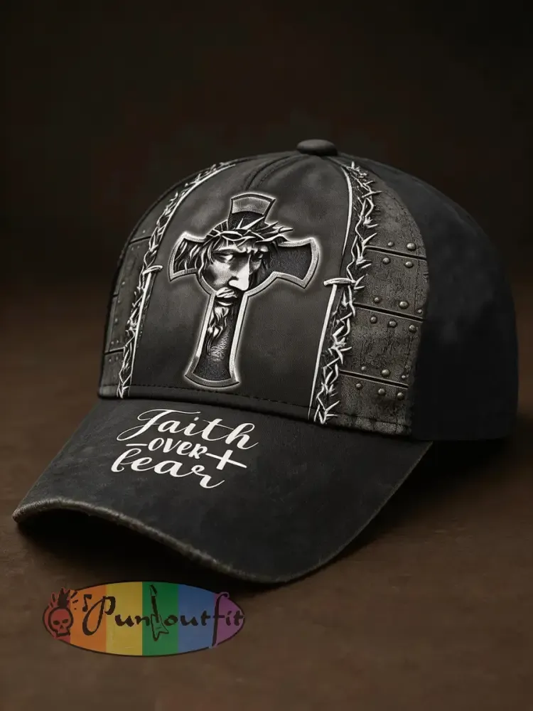 Unisex Faith Over Fear Jesus Print Hat - Dark Grey · ONE
