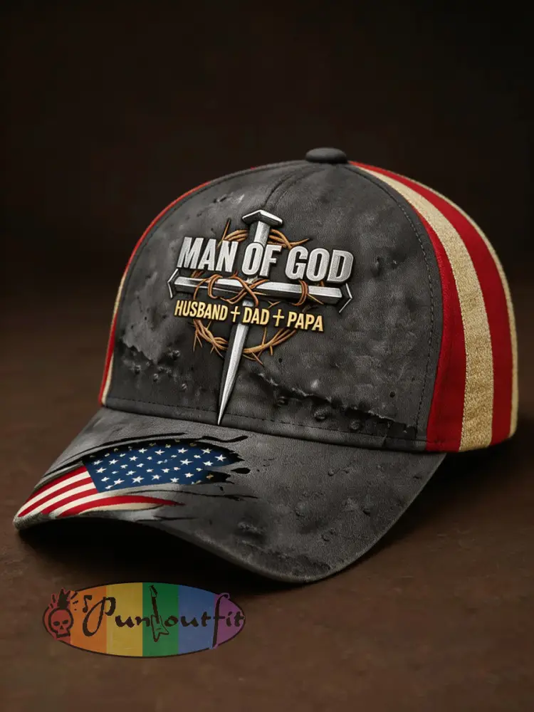 Unisex Man Of God USA Flag Print Hat - Gray · ONE