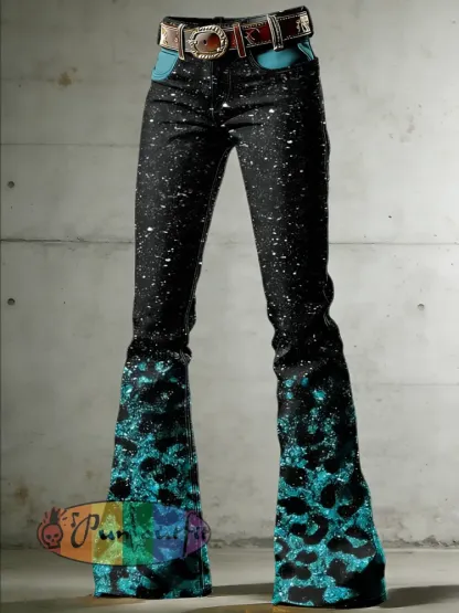 Women’s Art Leopard Print Flared Trousers