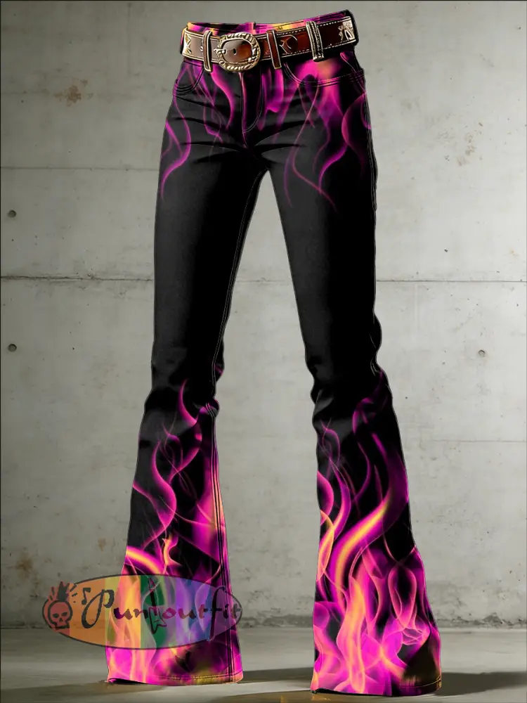 Women’s Flame Art Print Flared Trousers