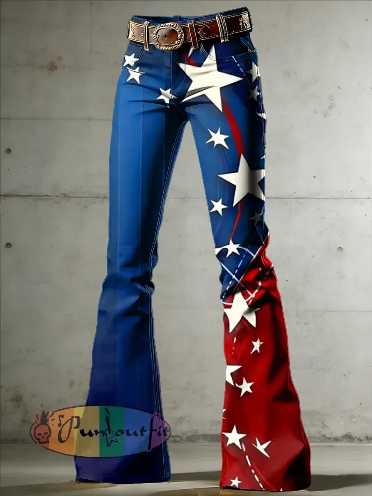 Women’s American Flag Art Print Flared Trousers