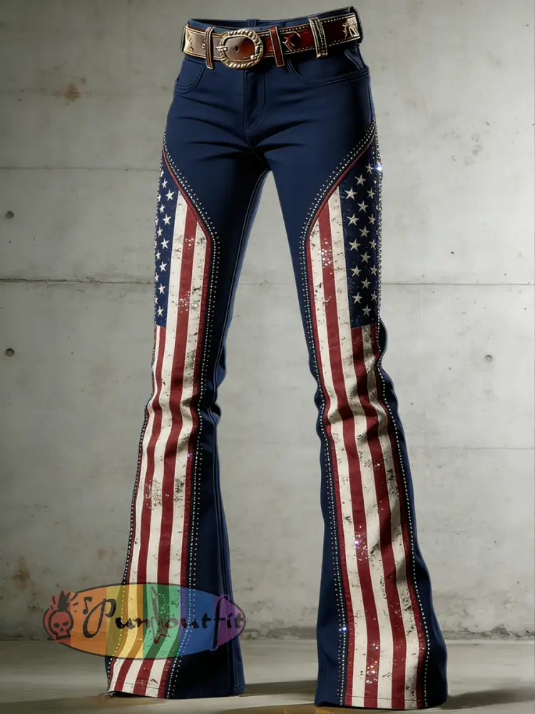 Women’s American Flag Art Print Flared Trousers
