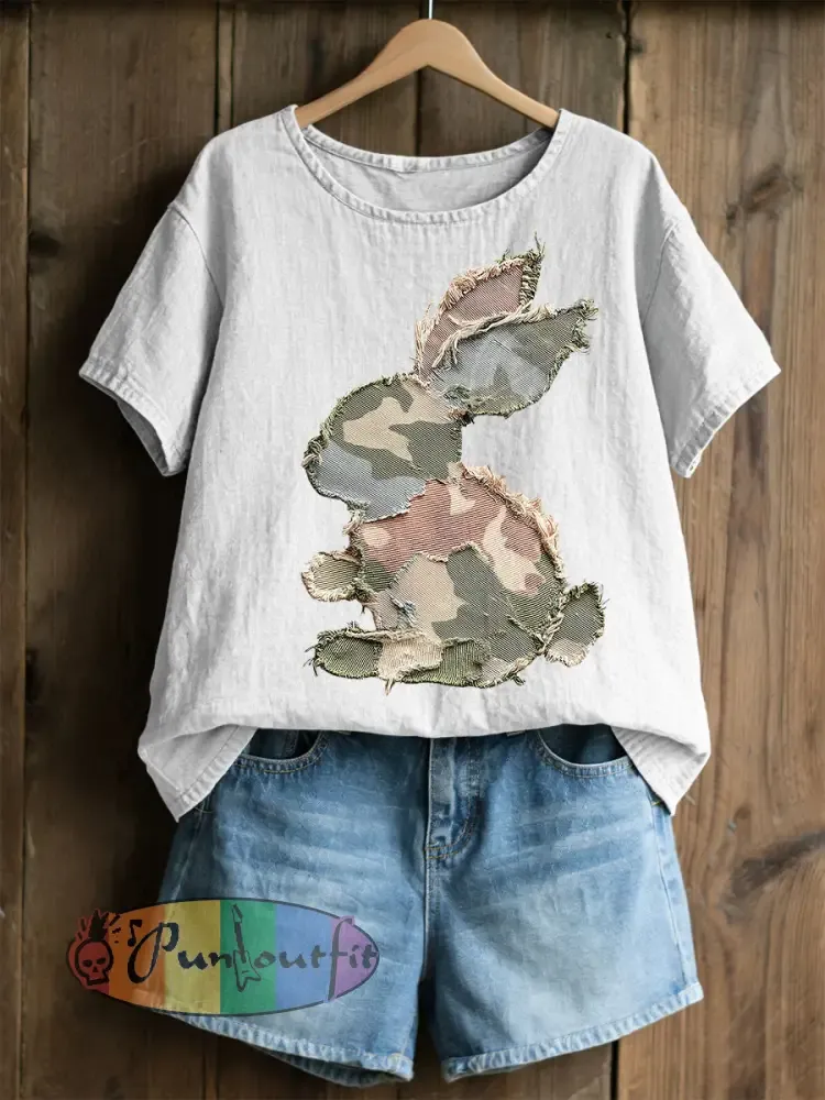 Women’s Rabbit Patchwork Art Print Casual Top