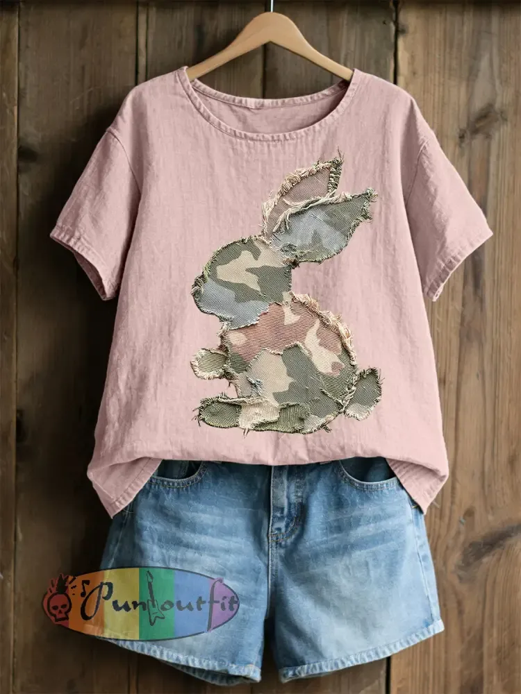 Women’s Rabbit Patchwork Art Print Casual Top