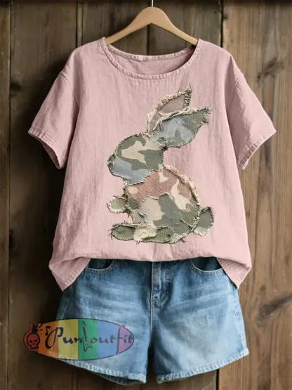 Women’s Rabbit Patchwork Art Print Casual Top