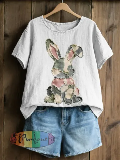Women’s Rabbit Patchwork Art Print Casual Top
