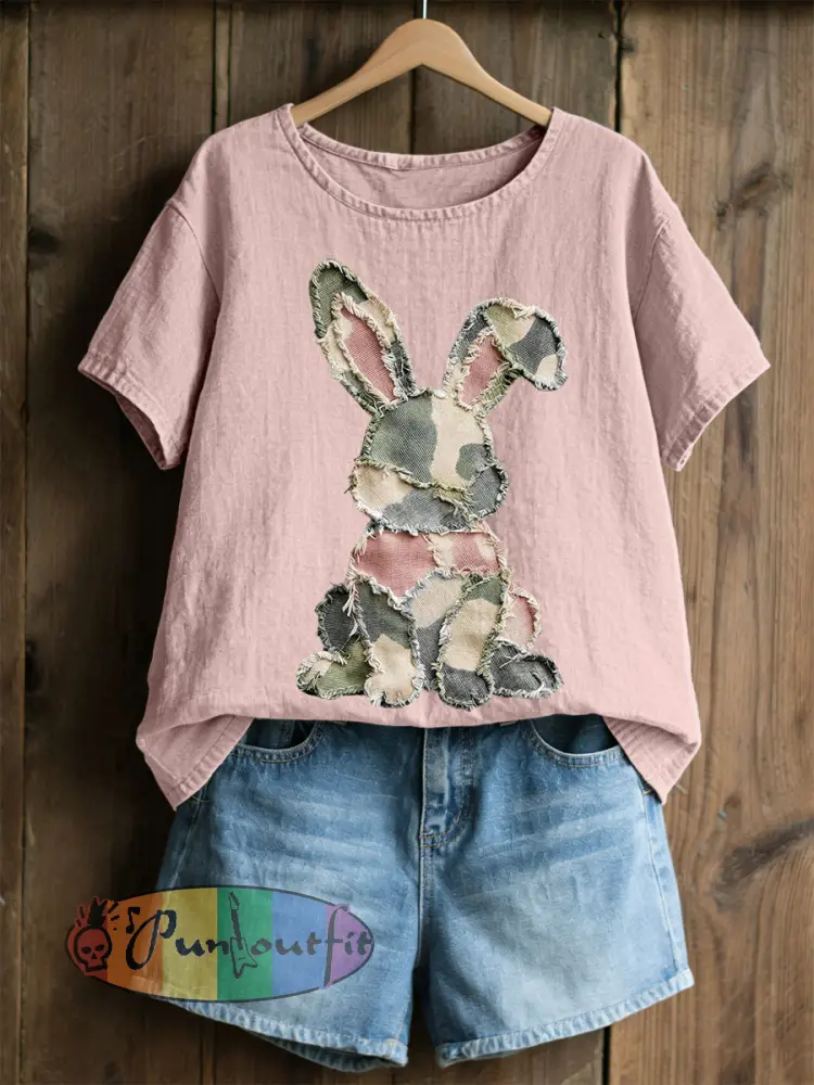 Women’s Rabbit Patchwork Art Print Casual Top