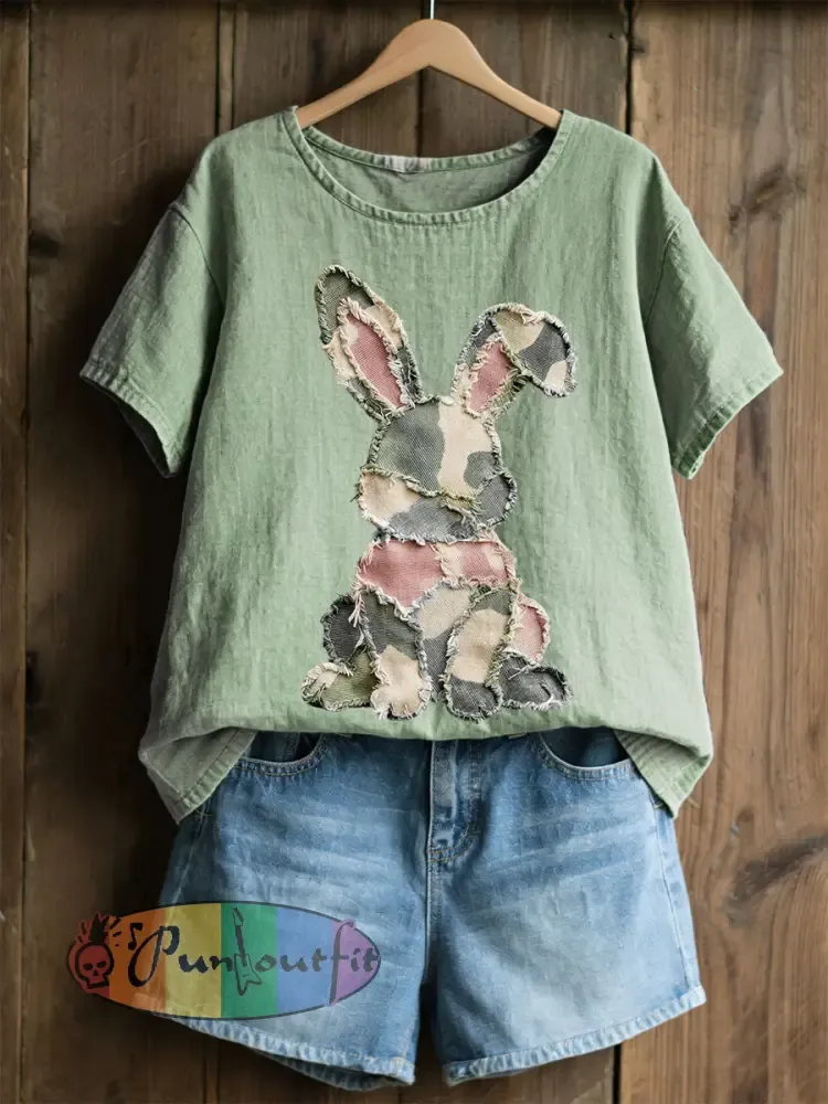 Women’s Rabbit Patchwork Art Print Casual Top