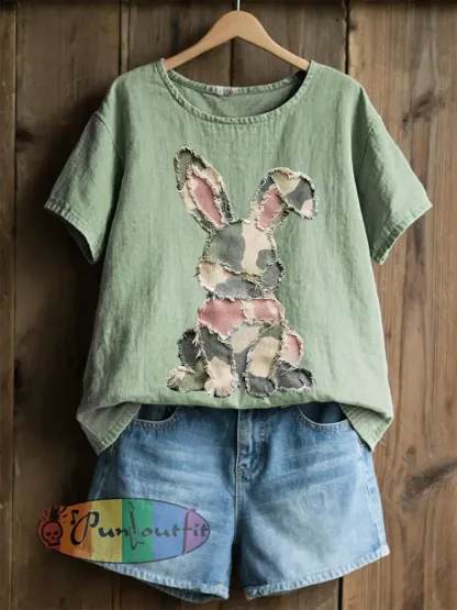Women’s Rabbit Patchwork Art Print Casual Top