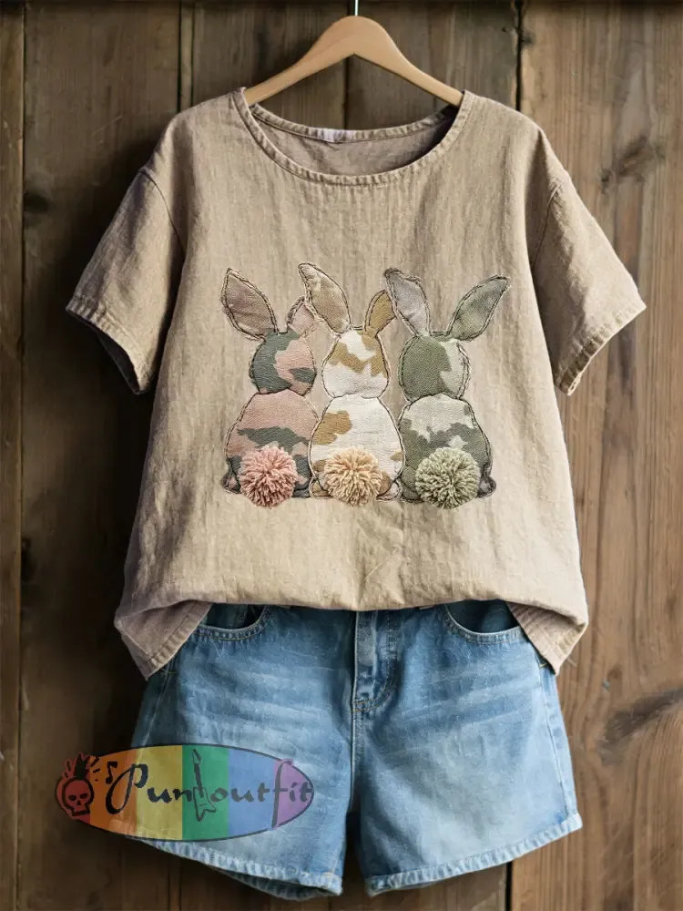 Women’s Rabbit Patchwork Art Print Casual Top