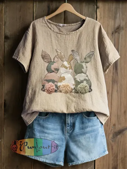 Women’s Rabbit Patchwork Art Print Casual Top