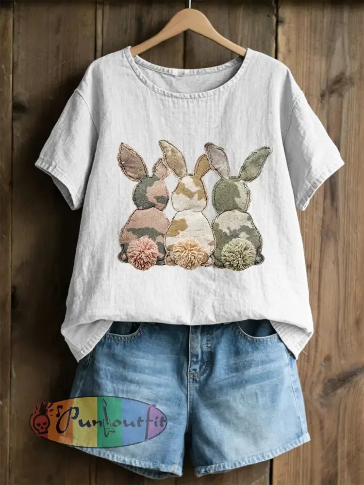 Women’s Rabbit Patchwork Art Print Casual Top