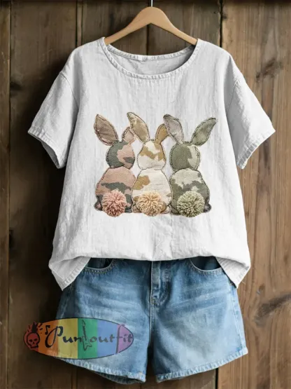 Women’s Rabbit Patchwork Art Print Casual Top