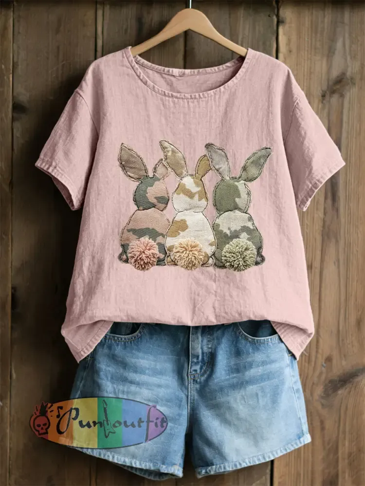 Women’s Rabbit Patchwork Art Print Casual Top