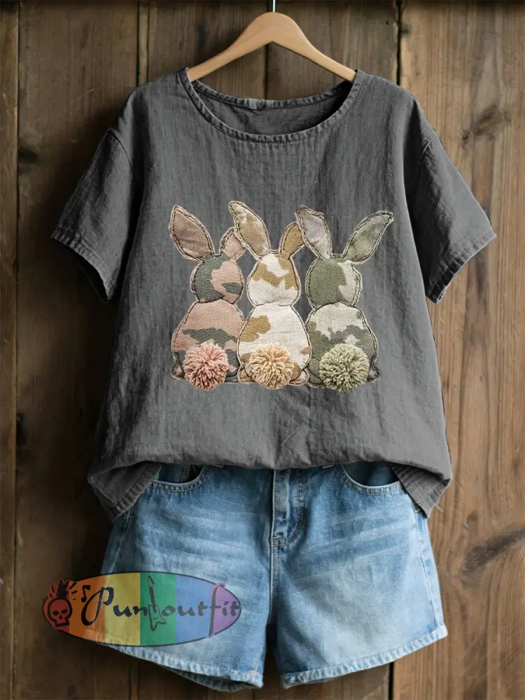 Women’s Rabbit Patchwork Art Print Casual Top