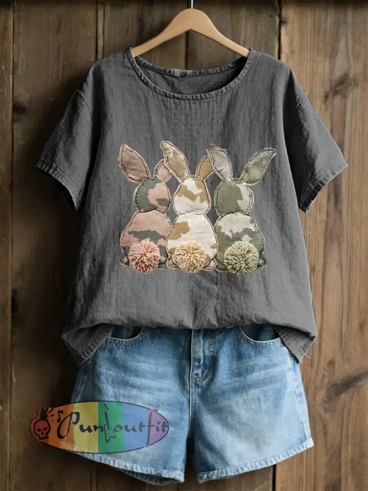 Women’s Rabbit Patchwork Art Print Casual Top