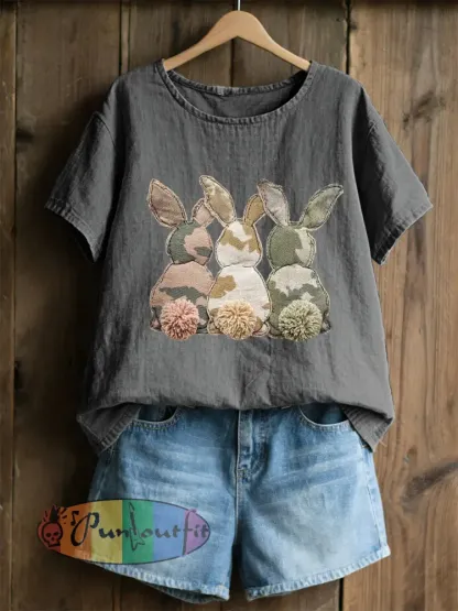 Women’s Rabbit Patchwork Art Print Casual Top