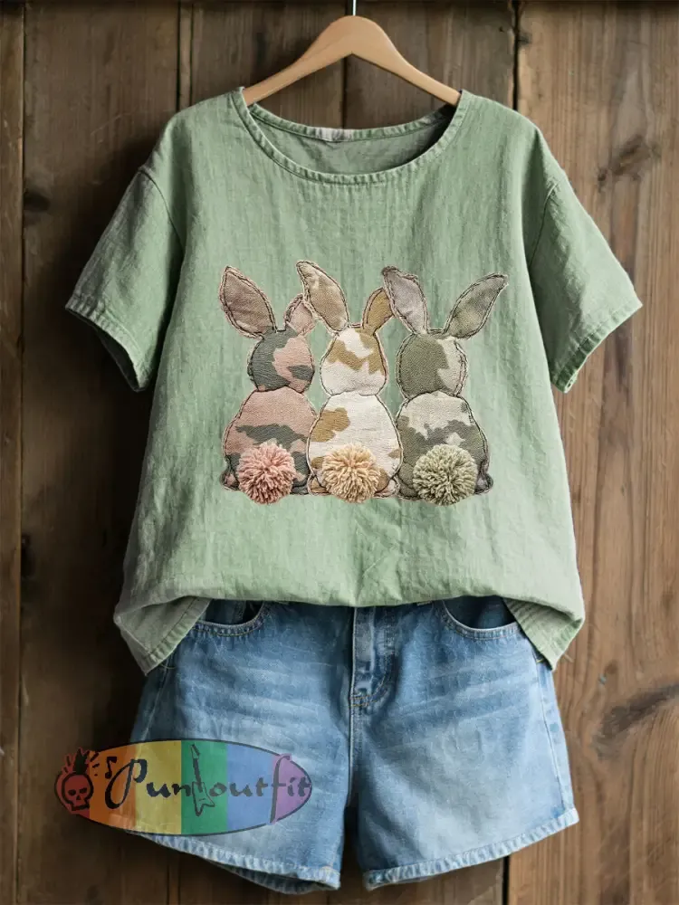 Women’s Rabbit Patchwork Art Print Casual Top