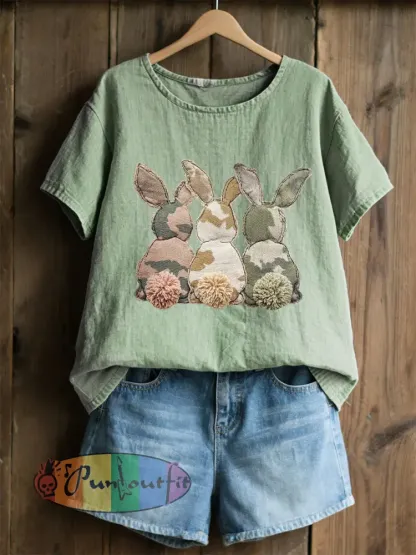 Women’s Rabbit Patchwork Art Print Casual Top