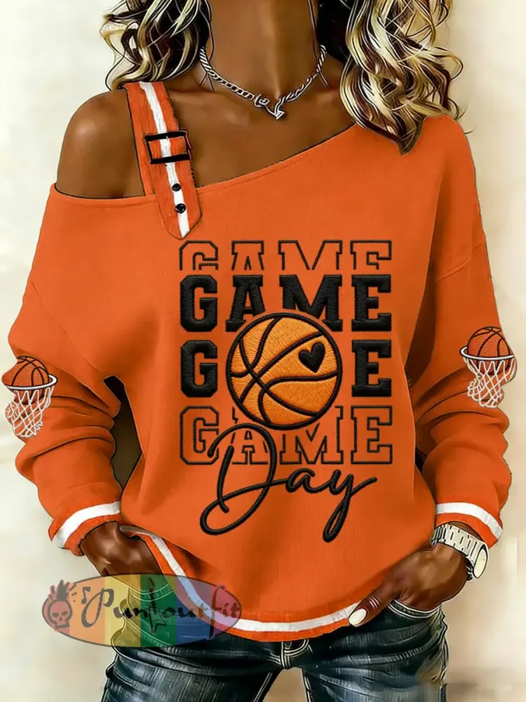 Women’s Basketball Gameday Print March Madness Basketball Lovers Casual Off-Shoulder Sweatshirt