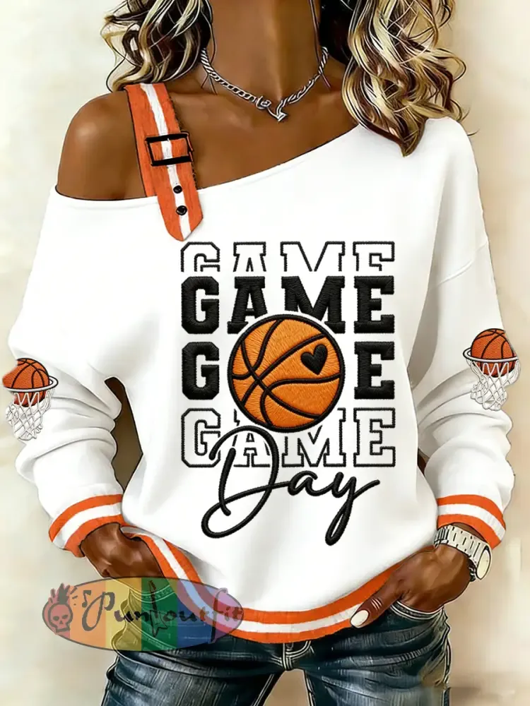 Women’s Basketball Gameday Print March Madness Basketball Lovers Casual Off-Shoulder Sweatshirt