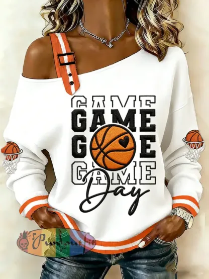 Women’s Basketball Gameday Print March Madness Basketball Lovers Casual Off-Shoulder Sweatshirt