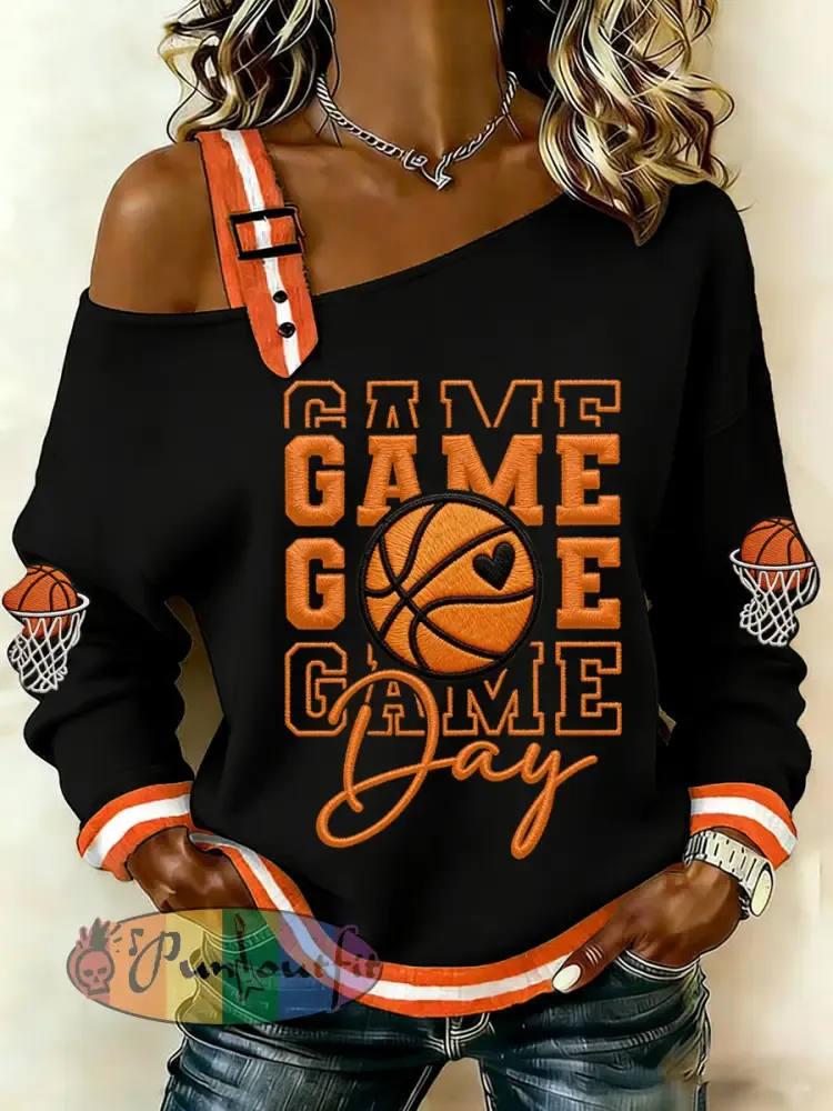 Women’s Basketball Gameday Print March Madness Basketball Lovers Casual Off-Shoulder Sweatshirt