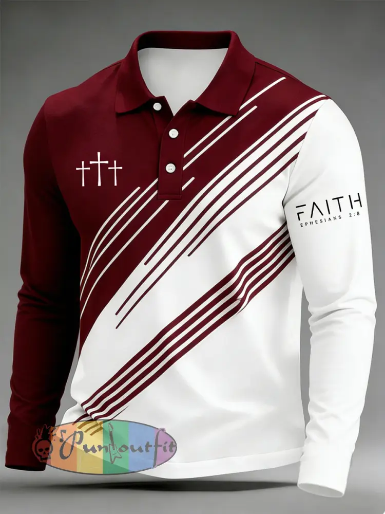 Men’s Cross Faith Geometric Print Casual Long-Sleeve Top