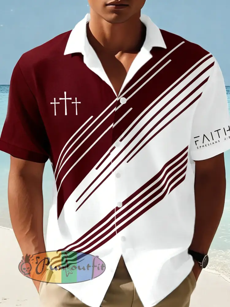 Men’s Cross Faith Geometric Print Casual Short Sleeve Shirt
