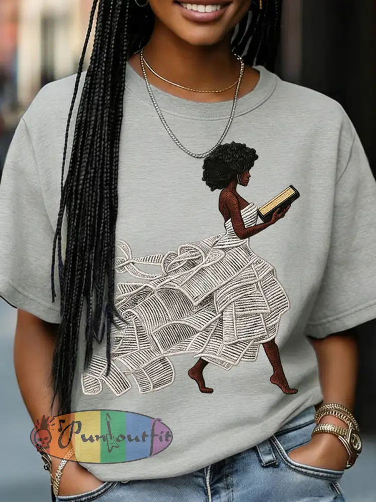 Women’s Retro Africa Reading Print short-sleeved T-shirt