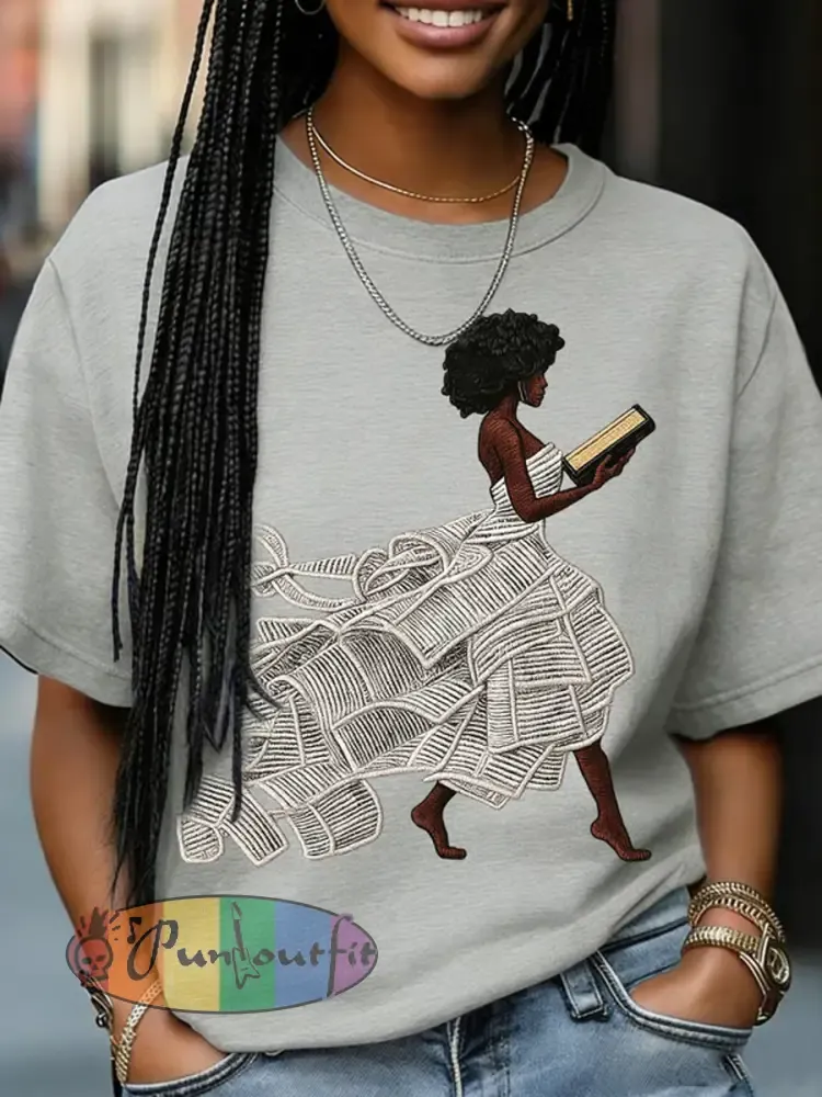 Women’s Retro Africa Reading Print short-sleeved T-shirt