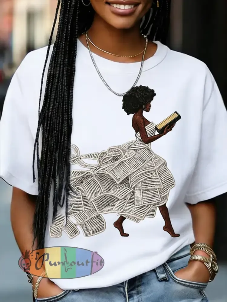 Women’s Retro Africa Reading Print short-sleeved T-shirt