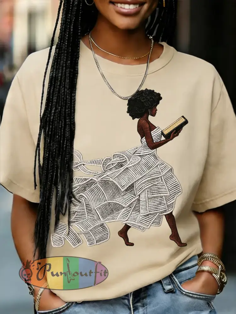 Women’s Retro Africa Reading Print short-sleeved T-shirt