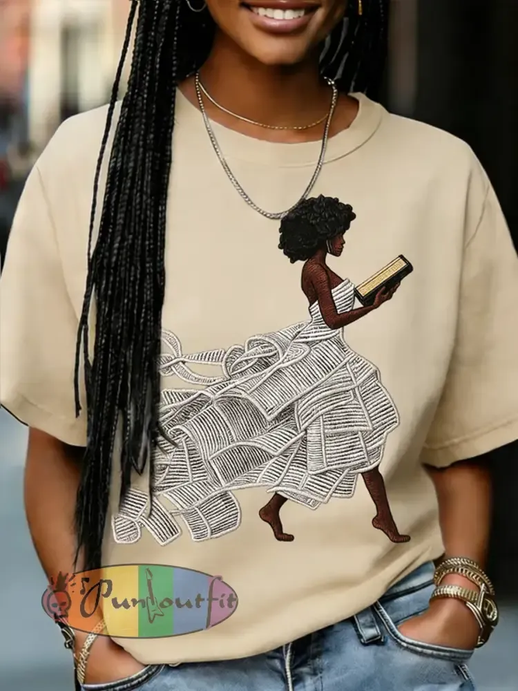 Women’s Retro Africa Reading Print short-sleeved T-shirt