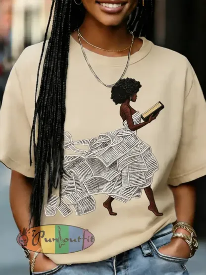 Women’s Retro Africa Reading Print short-sleeved T-shirt