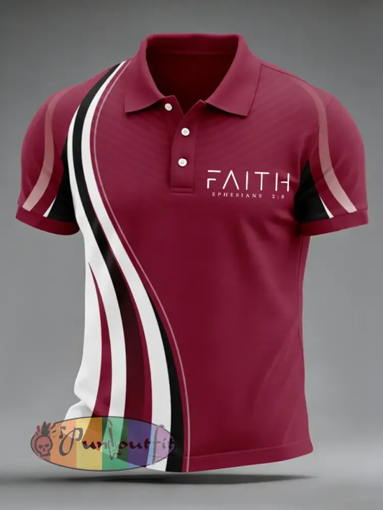Men’s Faith Ephesians 2：8 Geometric Print Casual Top