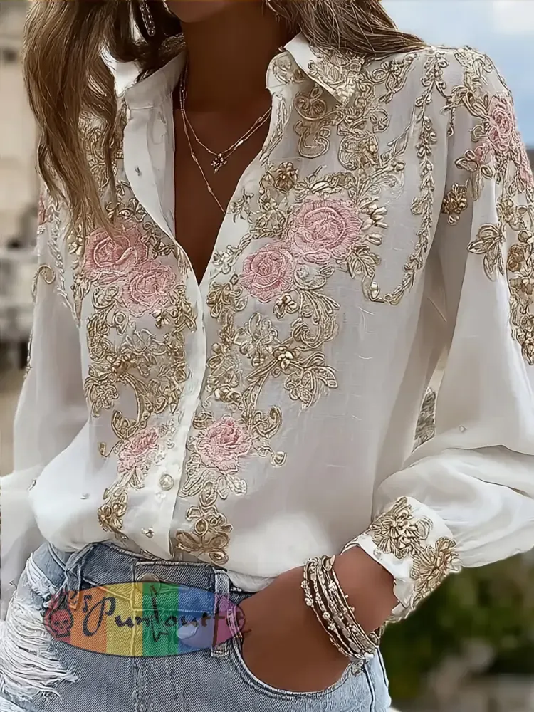 Women’s Retro Resort Style Art Print Casual Comfort Shirt